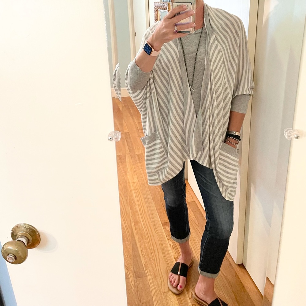 Splendid Striped Waterfall Open Front Cardigan